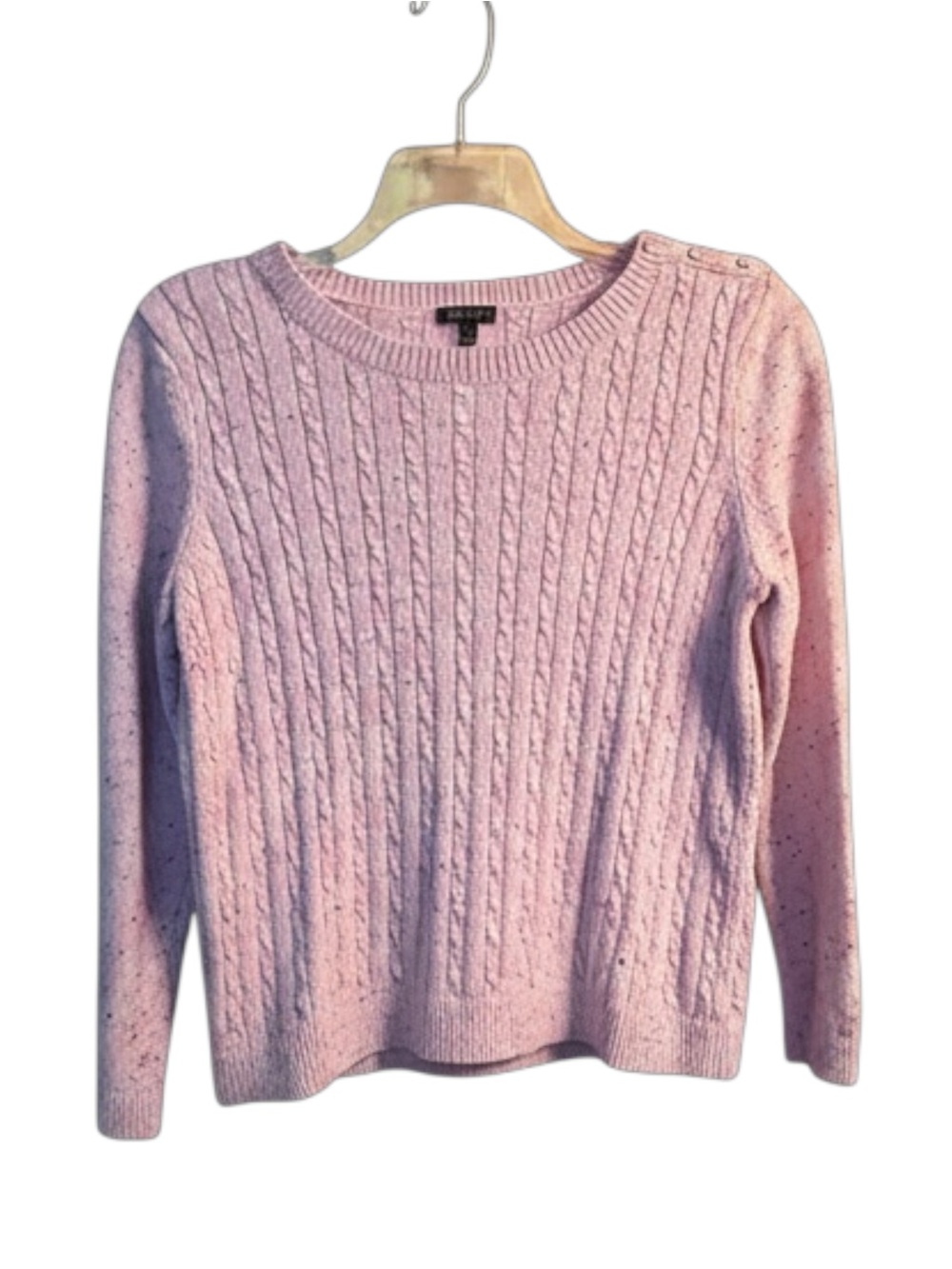 Talbots Speckled Cable Crewneck Sweater - Light Pink. Size LP.